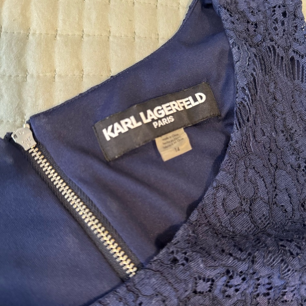 Karl Lagerfeld Navy Lace Mini Dress - Picture 4 of 8